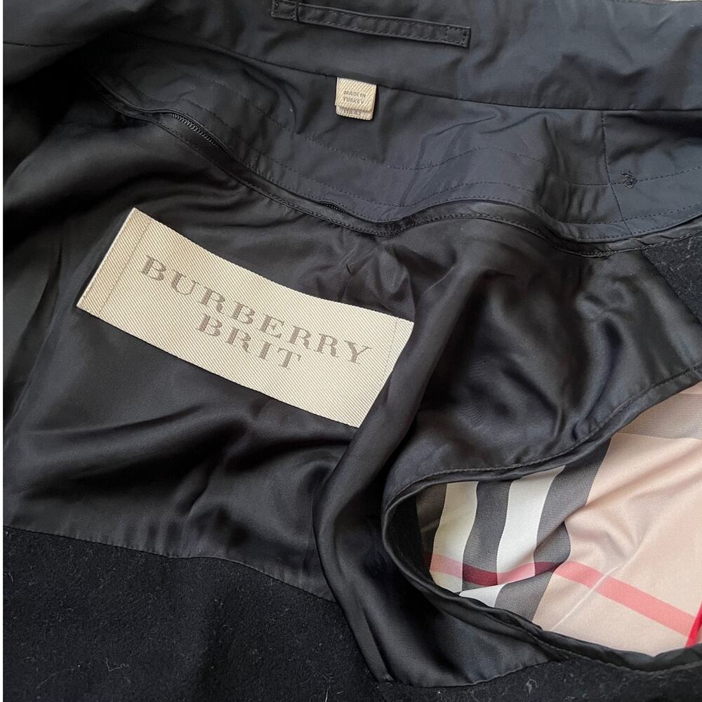 Authentic Burberry Brit Black Wool Lined Trench Jacket Coat IT 42 US 8 - Picture 8 of 11